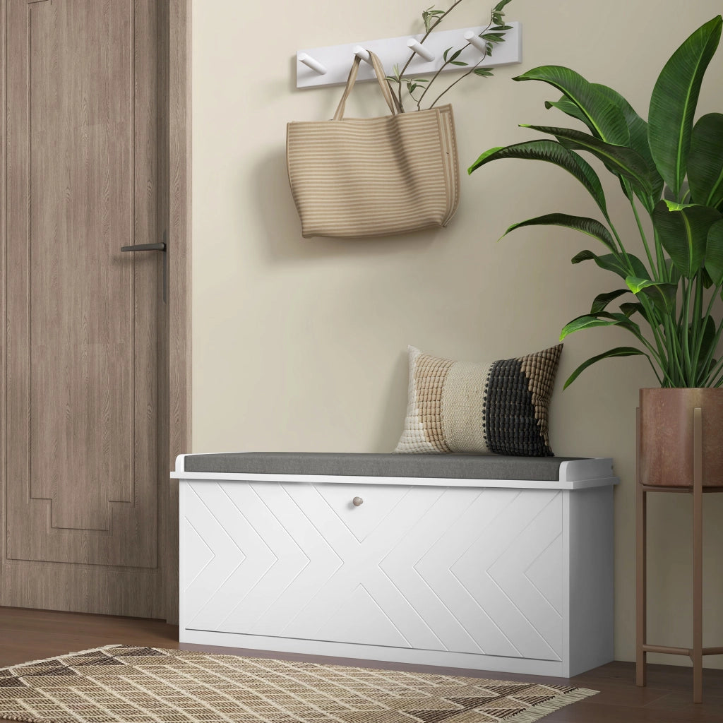 Panca con Scarpiera, Seduta e Ripiano Regolabile ¨C zephmum ¨C 100x48x26 Bianco
