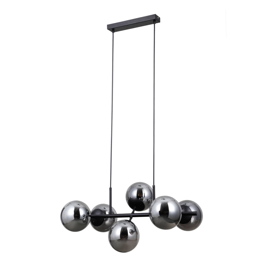 Lampadario moderno nero opaco 6xE14 sfere fumé Italux