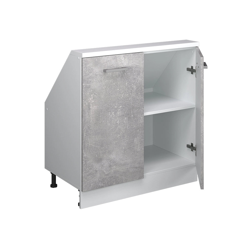 Mobile cucina sottotetto R-Line Calcestruzzo/Bianco 80 cm con 2 porte Vicco