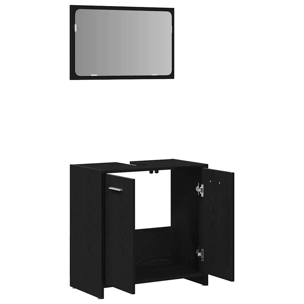 Mobile da Bagno con Specchio Rovere Nero in Legno Multistrato 862014