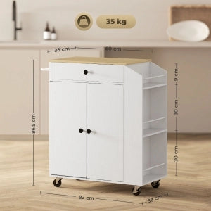 CARRELLO CUCINA CON PIANO DI LAVORO, CASSETTO E ARMADIO, BIANCO