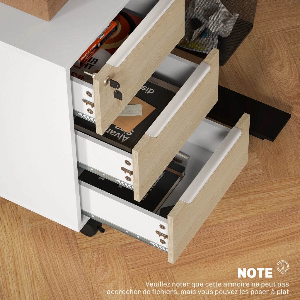 Cassettiera per Ufficio con 3 Cassetti e Serratura ¨C zephmum ¨C Rovere 40x40x63.5 cm