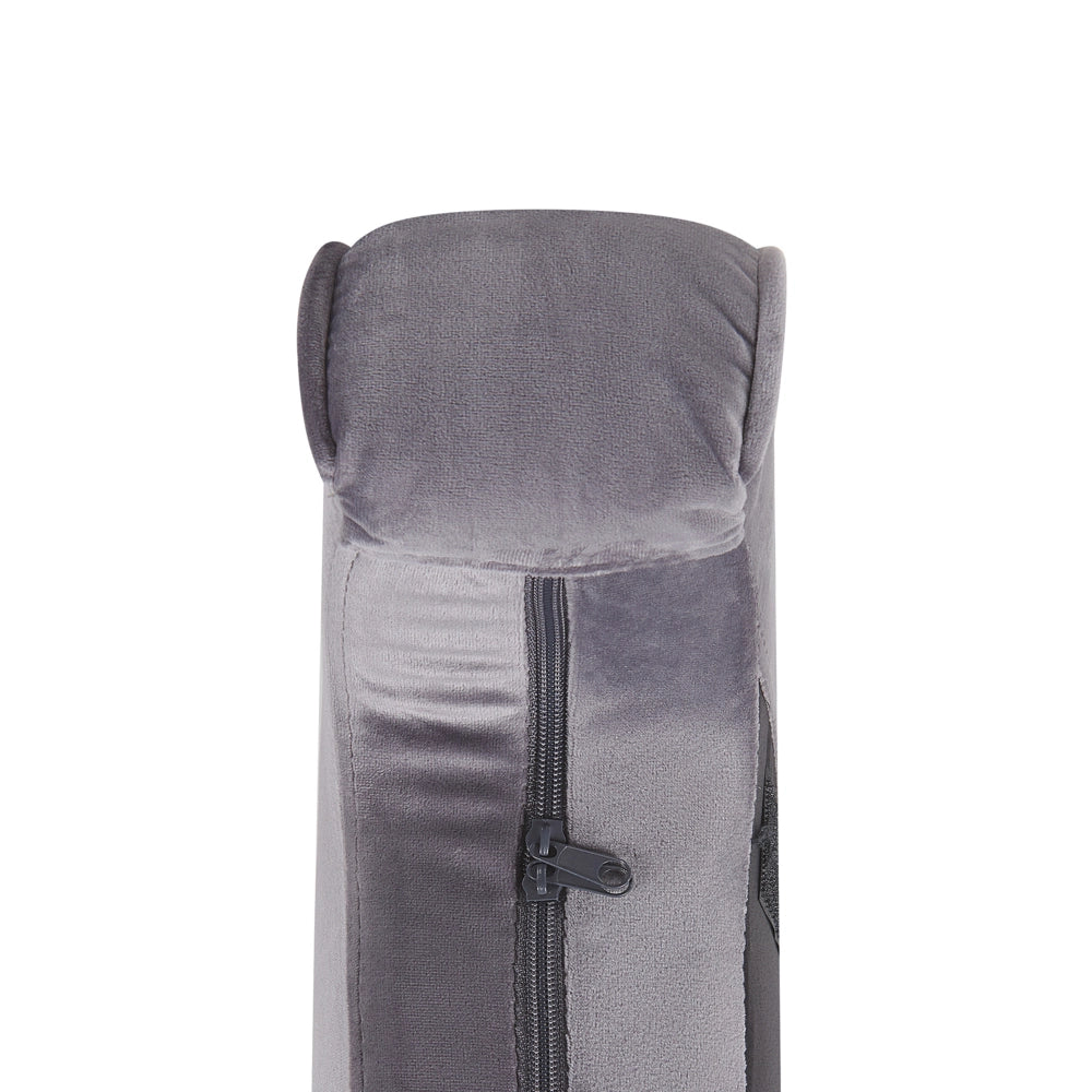Poltrona con poggiapiedi Tessuto in velluto grigio Gambe in legno Stile Wingback