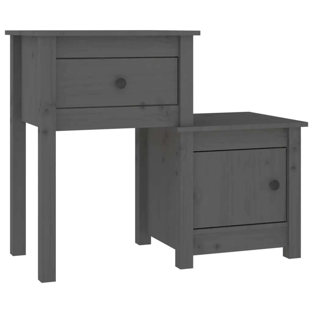 Comodino | Armadio da Notte | Mobiletto da notte Grigio 79,5x38x65,5 cm in Legno Massello di Pino