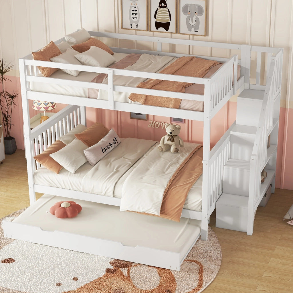 LETTO a castello con letto estraibile 140x200 cm in pino e MDF Bianco