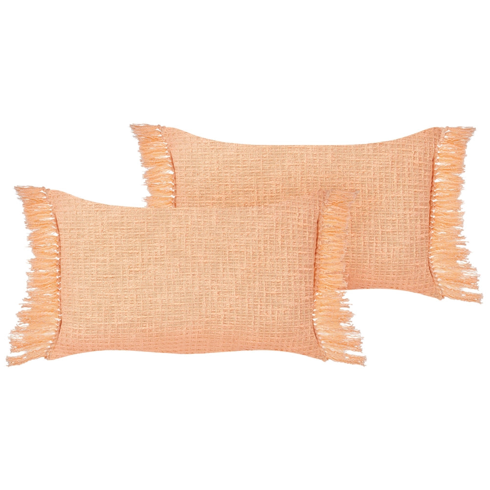 Set di 2 cuscini in cotone con nappe 40 x 60 cm arancione soggiorno elegante accogliente