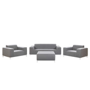 Set divano da giardino rivestimento in tessuto grigio gambe in alluminio bianco con ottomana 5 posti resistente agli agenti atmosferici