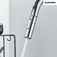 JANA | Rubinetto cucina estensibile Premium in acciaio inox cromato | Miscelatore arco alto gastronomia alta pressione ruotabile a 360° 2 attacchi