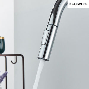 JANA | Rubinetto cucina estensibile Premium in acciaio inox cromato | Miscelatore arco alto gastronomia alta pressione ruotabile a 360° 2 attacchi