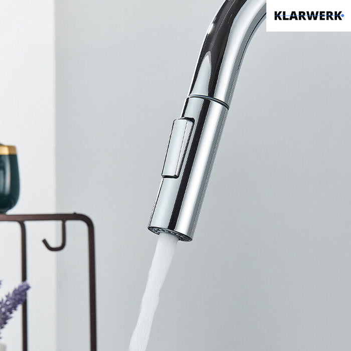 JANA | Rubinetto cucina estensibile Premium in acciaio inox cromato | Miscelatore arco alto gastronomia alta pressione ruotabile a 360° 2 attacchi