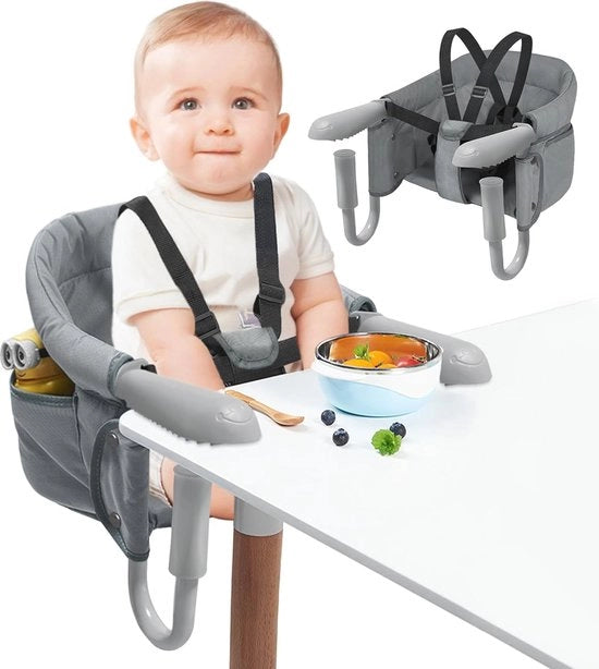 Seggiolino da Pranzo Portatile con Cintura di Sicurezza e Morsetti Antiscivolo
