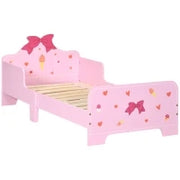 Letto per Bambini con Sponde e Fantasia a Fiocchi e Cuori, Età 3-6 Anni, 143x74x59cm, Rosa