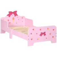 Letto per Bambini con Sponde e Fantasia a Fiocchi e Cuori, Età 3-6 Anni, 143x74x59cm, Rosa