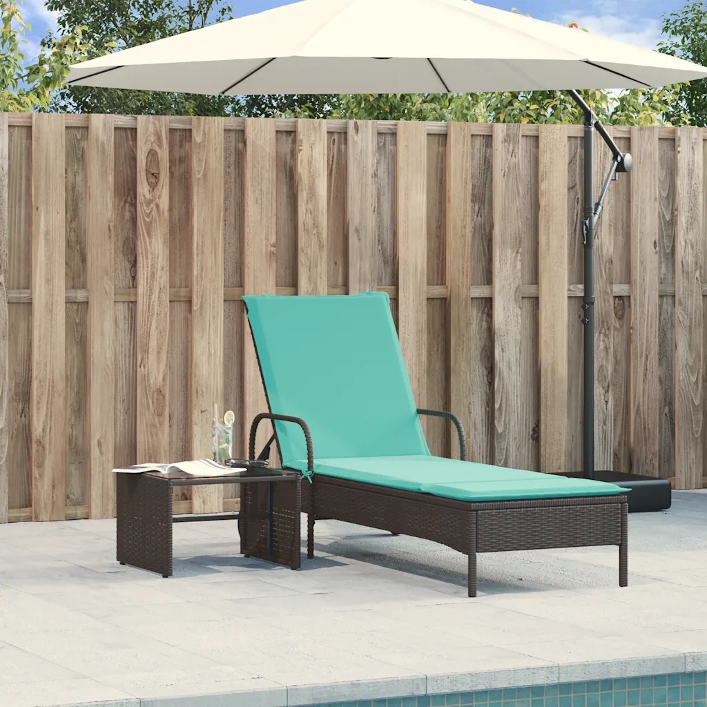 Lettino prendisole con ruote e Cuscino in Polyrattan Nero 368316