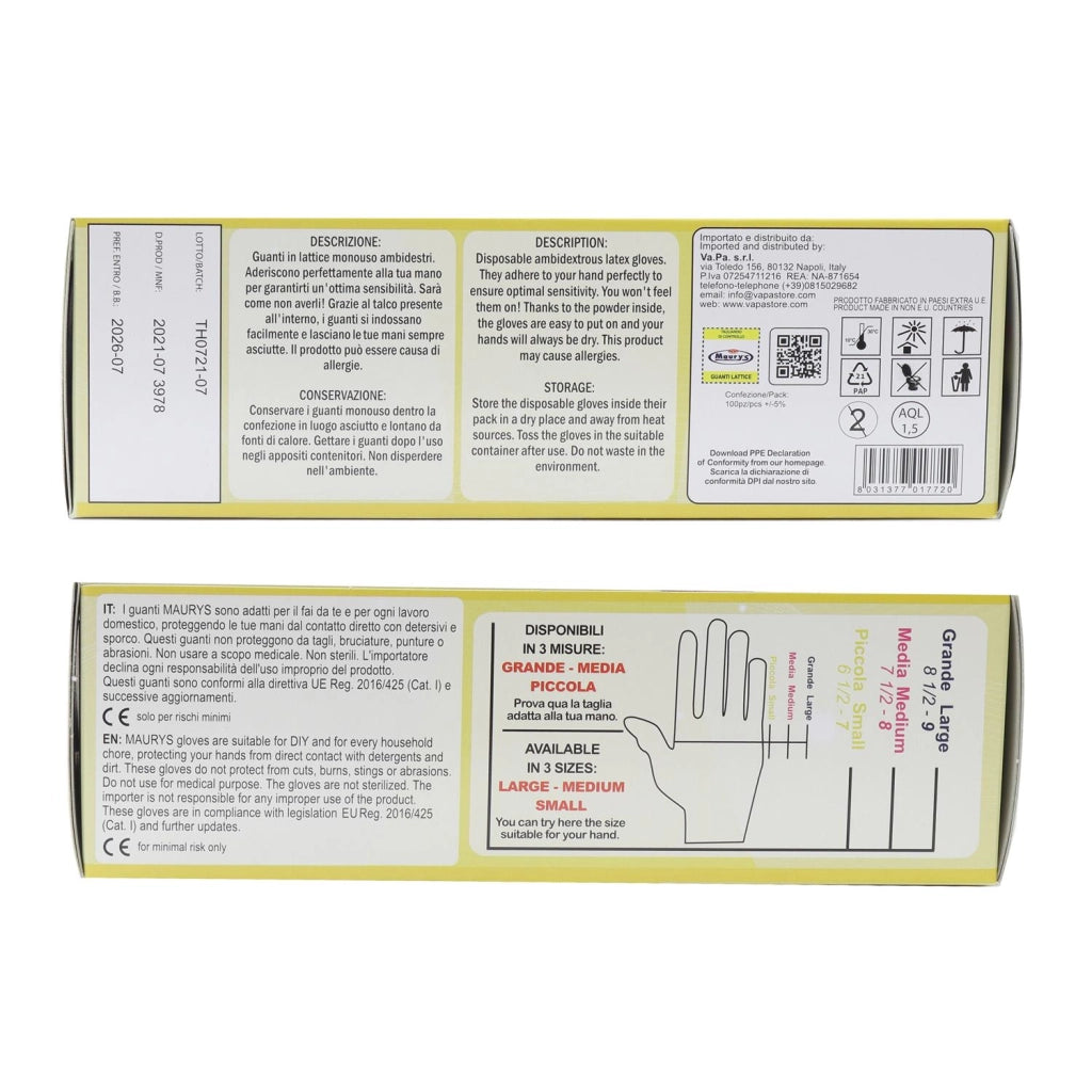 KIT SET 3 PZ MAURY'S GUANTI IN LATTICE IN CONFEZIONE DA 100 PEZZI TAGLIA S