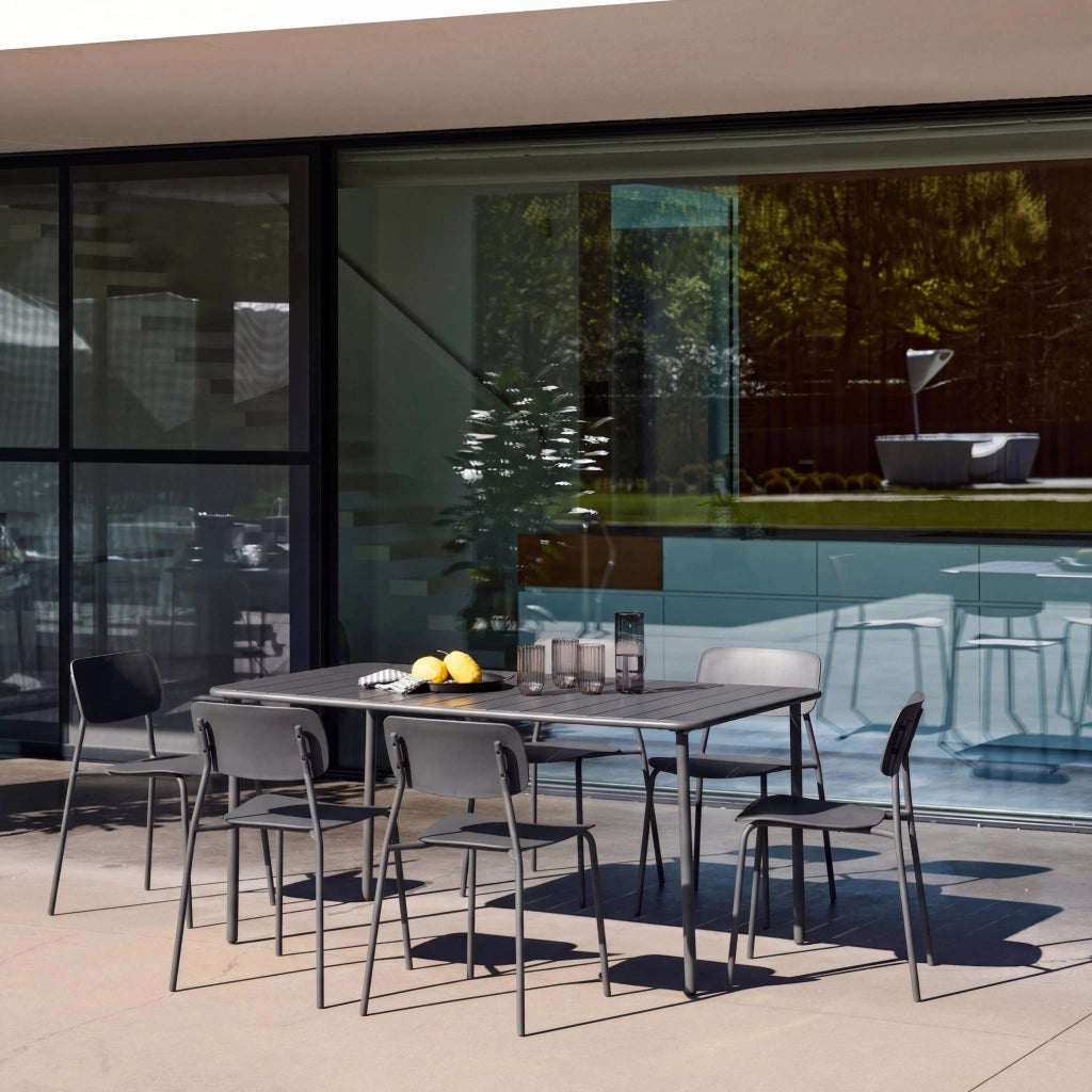Set tavolo da giardino in metallo con 6 sedie, antracite