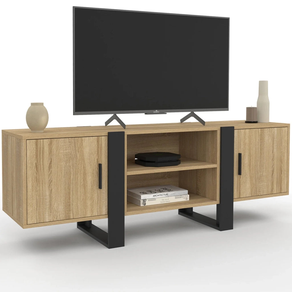 IDMarket - 140 cm PHOENIX Porta TV a 2 ante in legno e nero