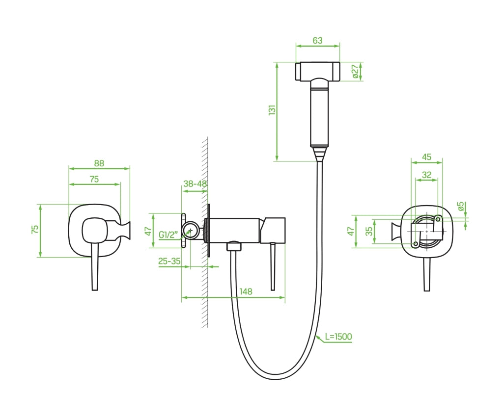 Set idroscopino bidet a incasso nera opaca con doccetta bidet – moderna, salvaspazio ed elegante