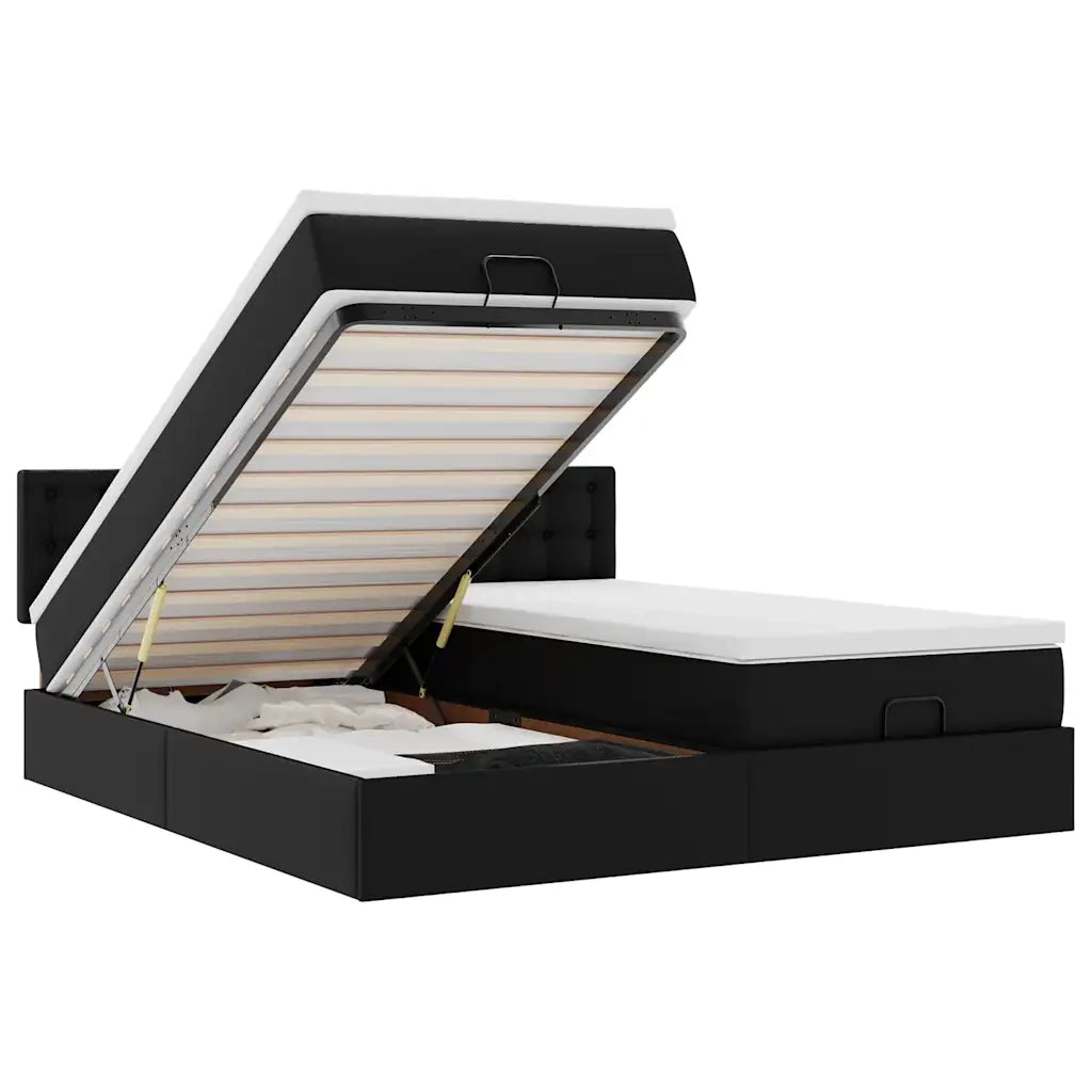 Pouf Letto con Materassi e LED Nero 180x200cm Similpelle