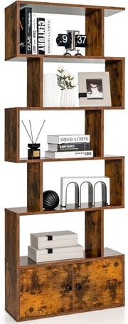 Scaffale a 6 Ripiani con cassetto, Libreria Autoportante, Scaffale da Terra, Design Moderno, 70 x 23 x 183 cm, Bianco/Marrone/Nero (Marrone)