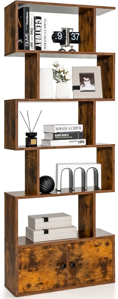 Scaffale a 6 Ripiani con cassetto, Libreria Autoportante, Scaffale da Terra, Design Moderno, 70 x 23 x 183 cm, Bianco/Marrone/Nero (Marrone)