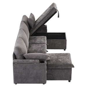 Divano letto 4 posti a U - Xylo - Angolare, con ripostiglio, grigio