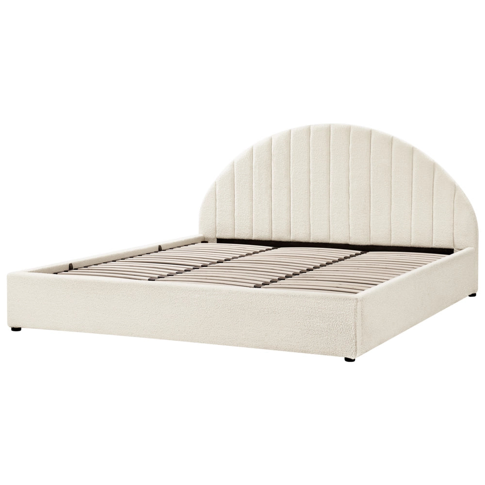 Letto contenitore Bianco Sporco Boucle Poliestere Tessuto UE Doppio Dimensioni 180 x 200 cm Design moderno minimalista