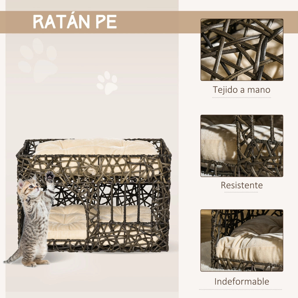 Letto per Gatti con Cuscini ¨C Minimal ¨C 56x41x45 cm Marrone Scuro