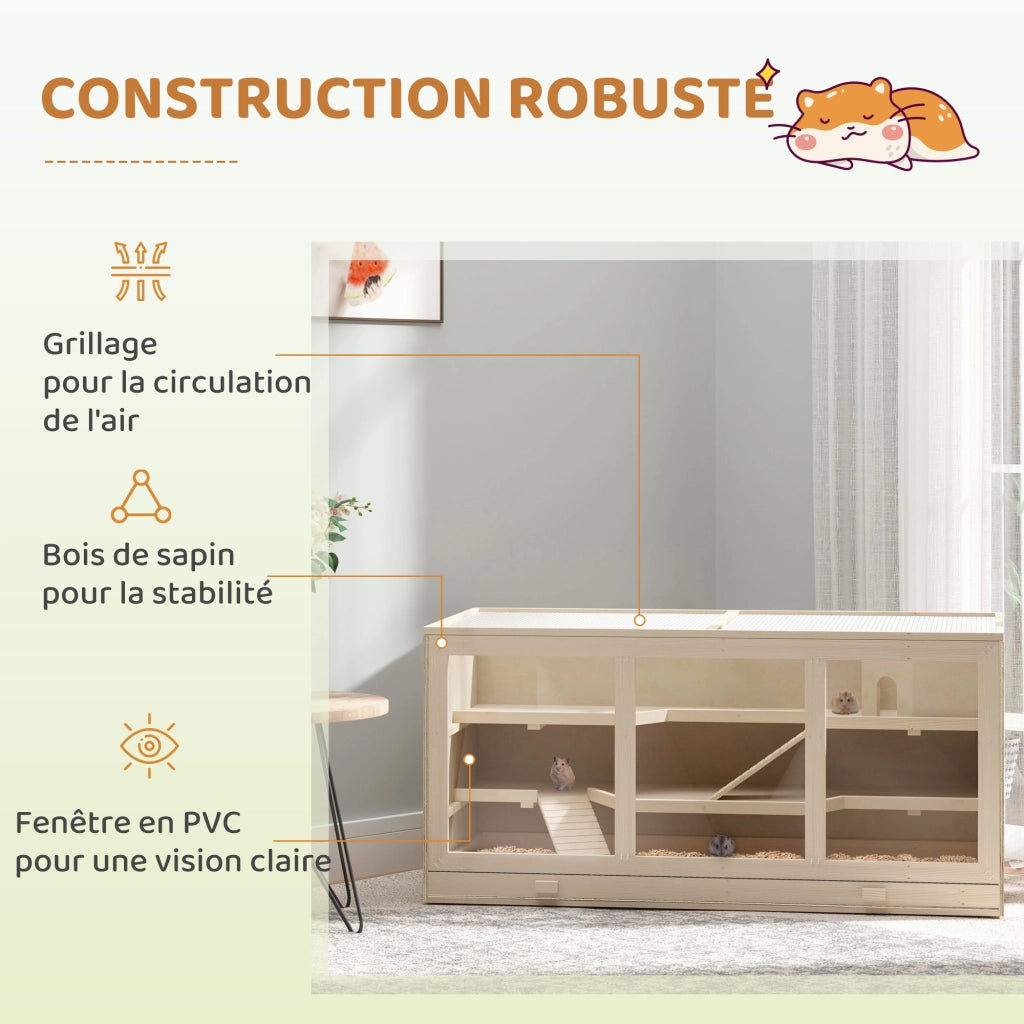 Gabbia per Criceti 2 Piani con Tetto Apribile e Finestre ¨C Minimal ¨C 115x57x55 cm Effetto Legno Naturale