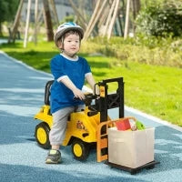 Trattore a Pedali per Bambini 3-4 Anni con Muletto e Spazio Portaoggetti, 86x27.5x47.5 cm, Giallo e Nero