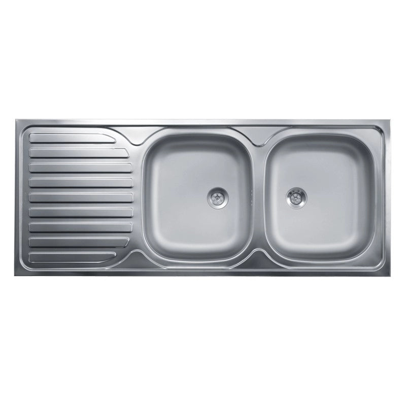 Lavello cucina due vasche con gocciolatoio sx acciaio da appoggio 50x120 cm(N127SX)