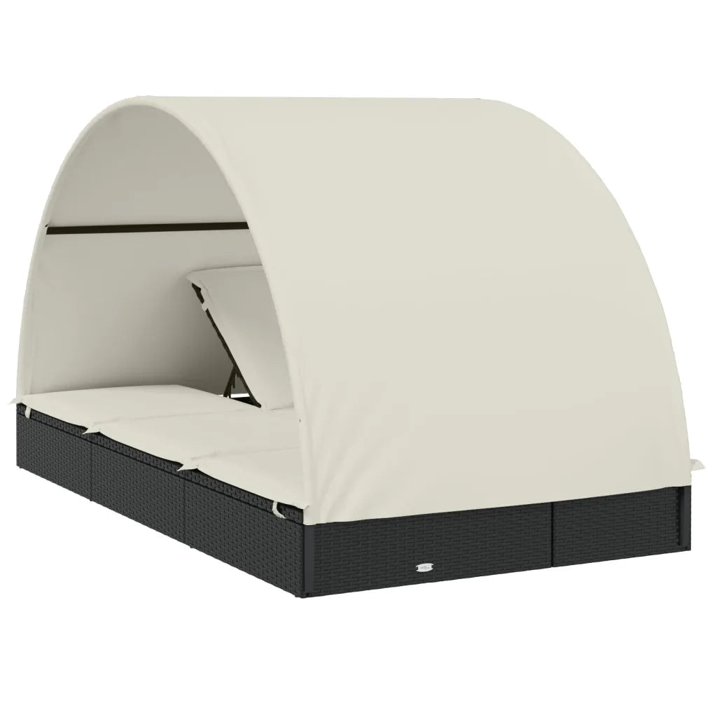 Sdraio da giardino | Lettino Doppio Tetto Rotondo Nero 211x112x140 cm in Polyrattan