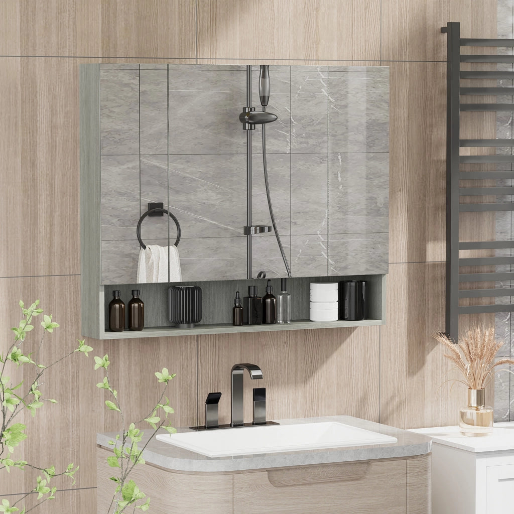 Armadio da bagno con specchio 3 ante ¨C zephmum ¨C grigio 90x15x75cm