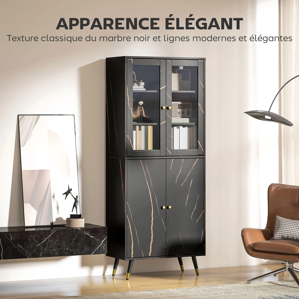 Libreria 6 livelli con ante vetrate e ripiani aperti ¨C zephmum ¨C 70x35x170 cm nero