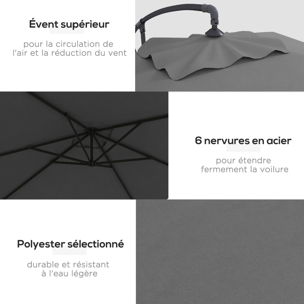 Parasole rettangolare esterno a manovella con 6 stecche in acciaio protezione UV ¨C zephmum ¨C 294x193x250 cm