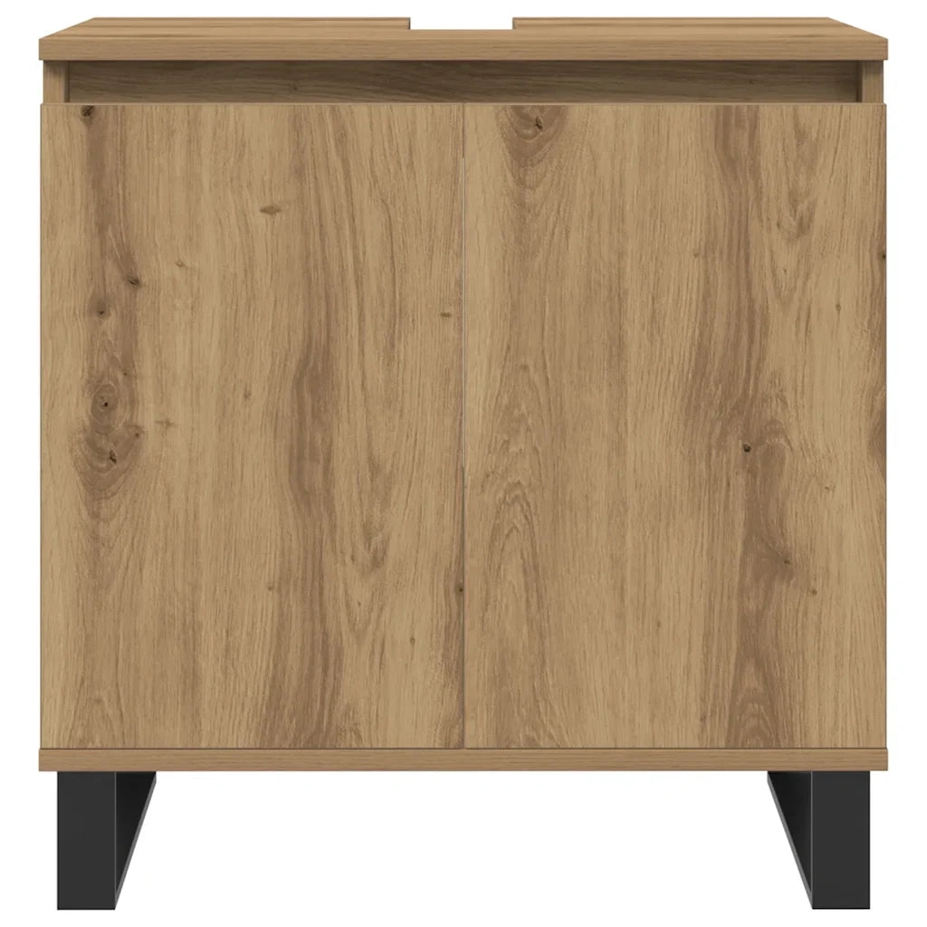 Mobiletto da bagno dal design moderno con vano contenitore 58 x 33 x 60 cm realizzato in legno di rovere composito finitura artigianale 02_0051101