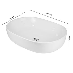 Lavabo da appoggio ceramica bianco ovale arredo bagno lavandino 60x40x15 cm *** finitura- lucido, confezione 1