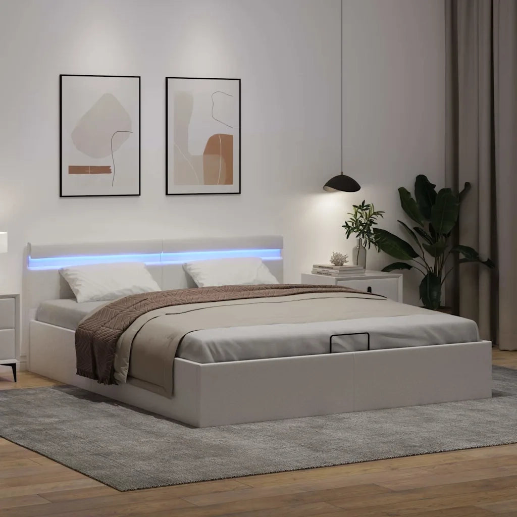 Giroletto Contenitore Idraulico LED Bianco Similpelle 180x200cm 285551