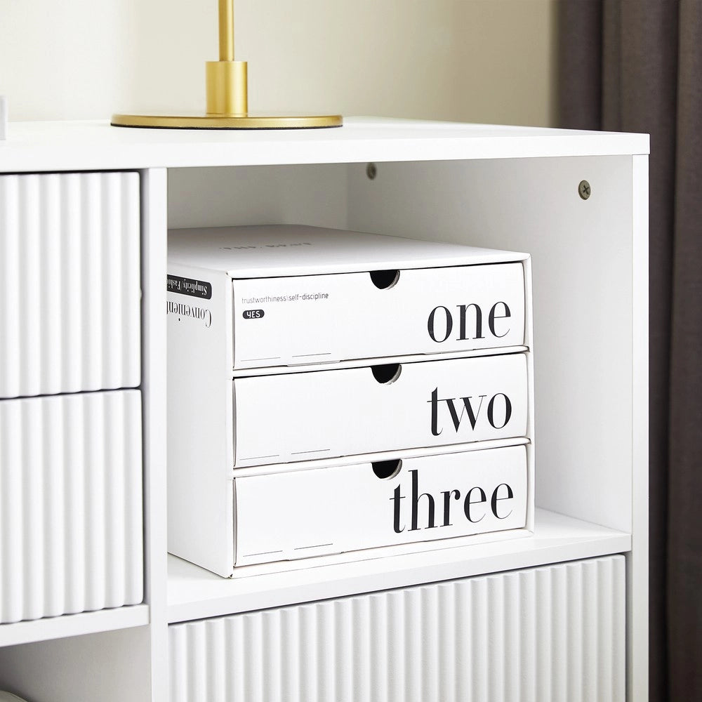 SoBuy Cassettiera Ufficio da Scrivania Schedario da Ufficio con 3 Cassetti e Armadietto Portaoggetti, Mobiletto Porta Stampante Salvaspazio Bianco 80x40x75 cm ASK11-W