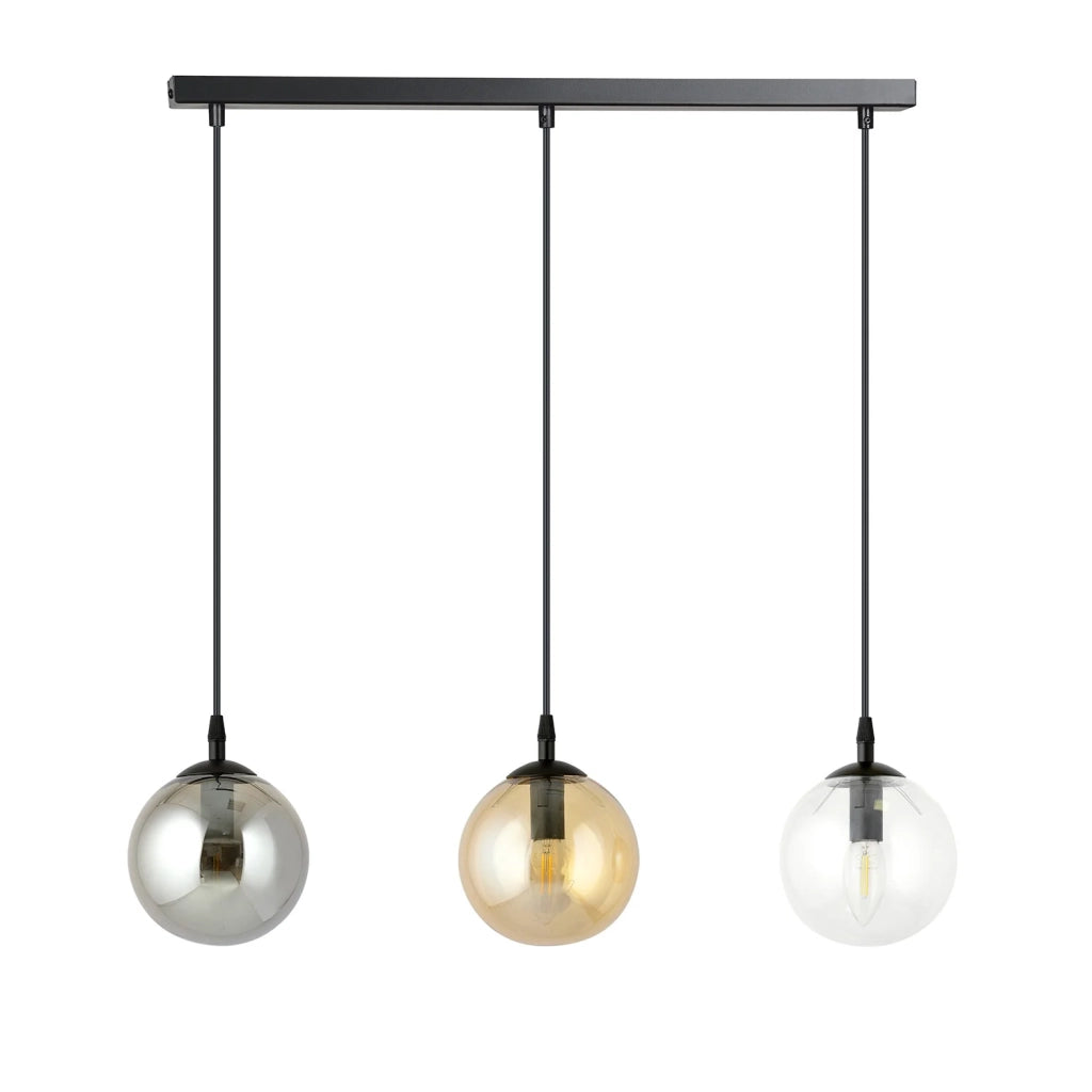 Sospensione Moderna 3 Luci Kali In Acciaio Nero E Sfere In Vetro Multicolor