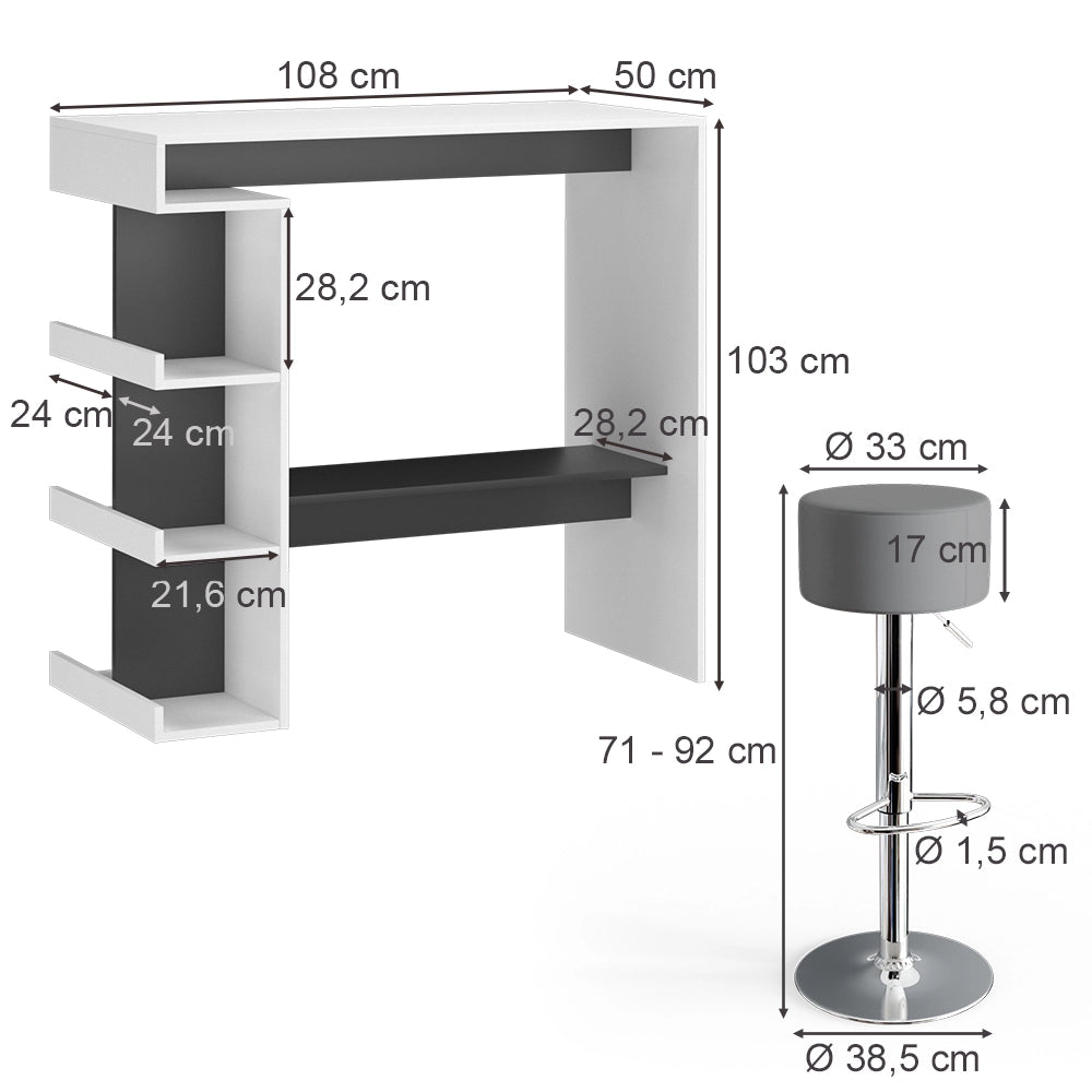 Vicco Tavolo bar con sgabelli Bianco 108 x 50 cm con 2 sgabelli da bar