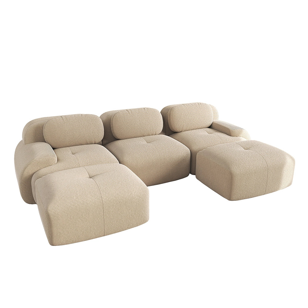 Divano a U in velluto premium - Xylo - Senza montaggio, antiscivolo, braccioli XL, 32D, beige