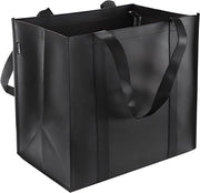 Borsa da Spesa Rinnovabile - Nero Borsa Pieghevole in Tessuto Non Tessuto Resistentissima con Maniglie Rinforzate - Grande