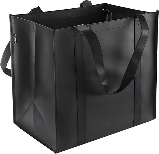 Borsa da Spesa Rinnovabile - Nero Borsa Pieghevole in Tessuto Non Tessuto Resistentissima con Maniglie Rinforzate - Grande