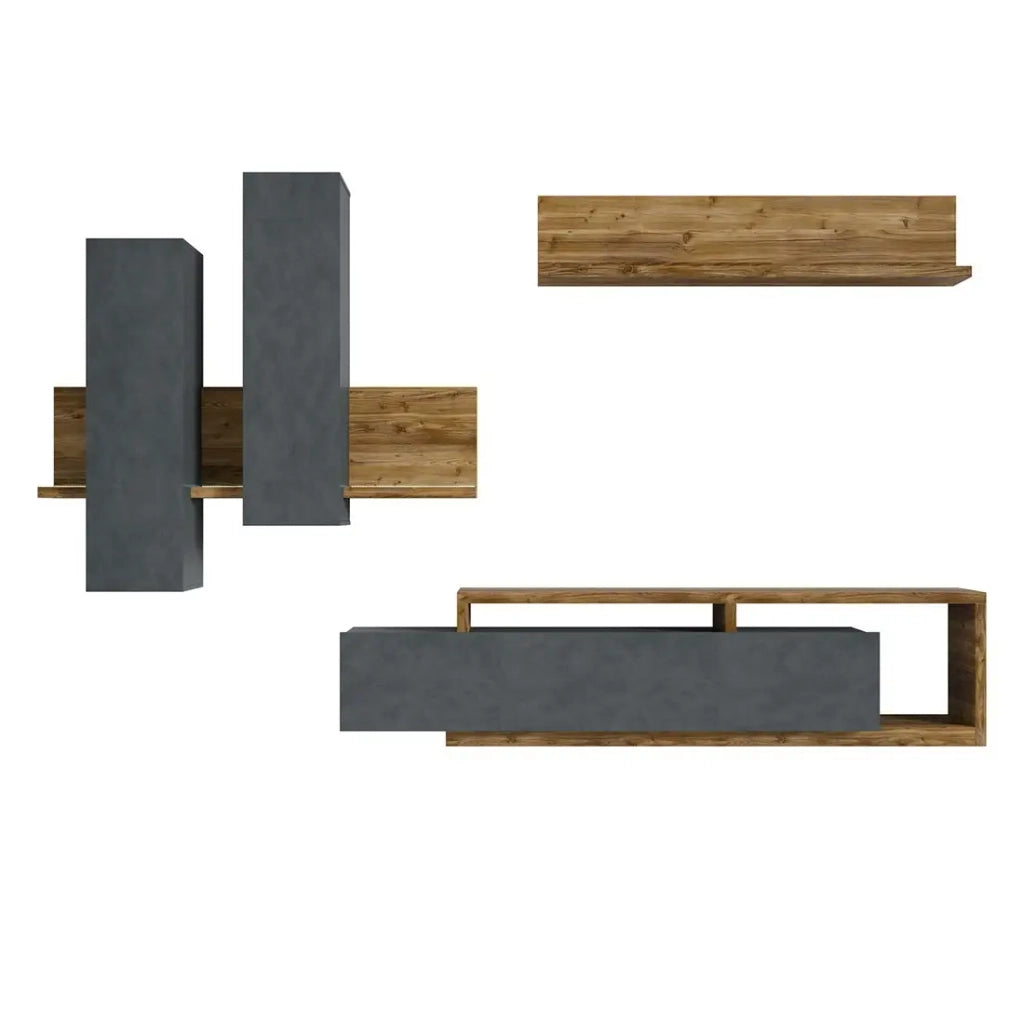 Set di mobili da soggiorno con LED collezione BERGAMO. Colori grigio e rovere scuro.