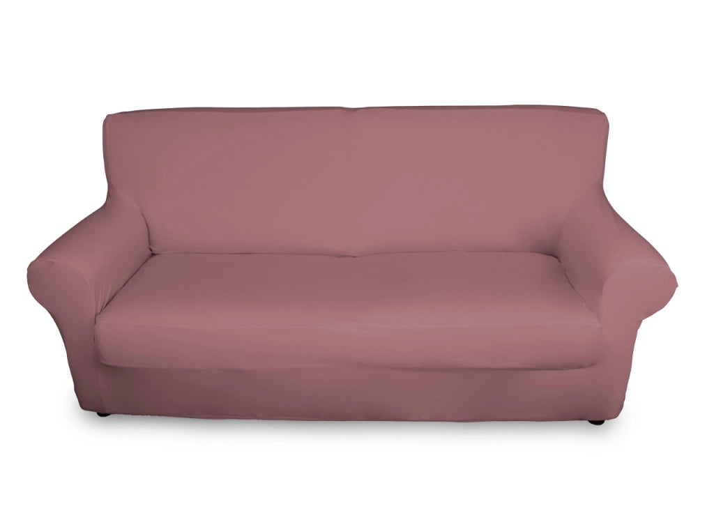 Copridivano-Copripoltrona Antimacchia Elasticizzato Tinta Unita Modello Magic - 4 Posti - Rosa Antico