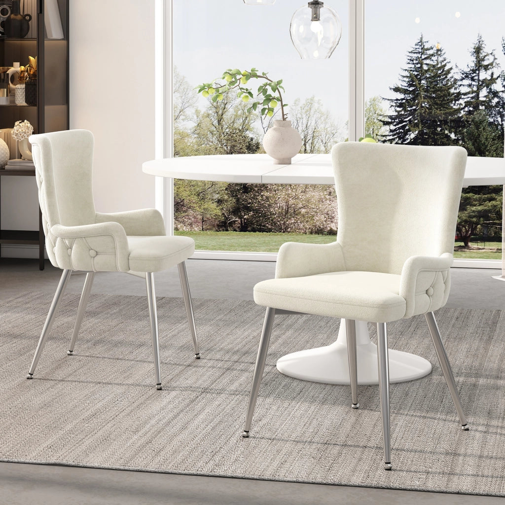 Set di 2 sedie in velluto con gambe in metallo; beige e argento