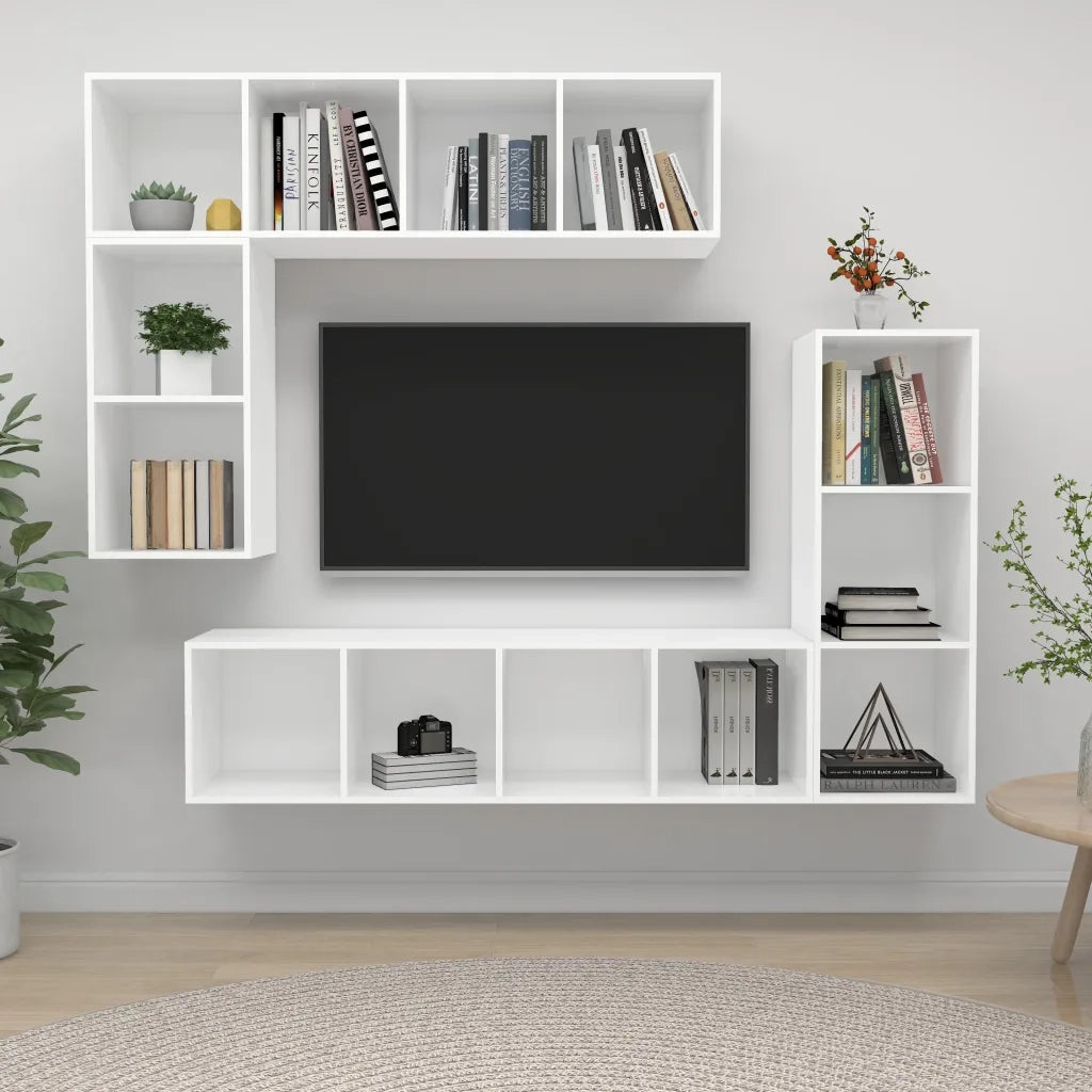 Set di Mobili Porta TV 4 pz Bianco in Legno Multistrato 3079817