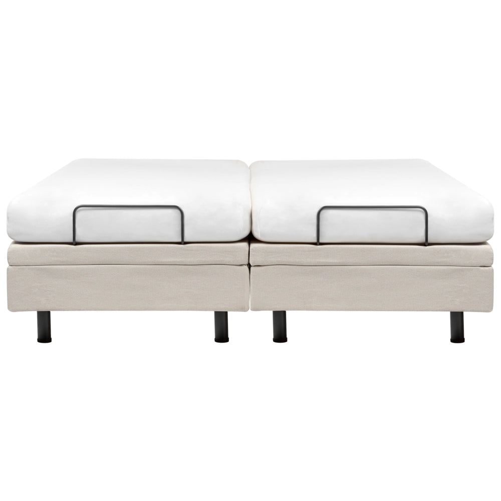 Letto elettrico matrimoniale tessuto beige chiaro regolabile con telecomando senza testiera 180x200 cm stile moderno