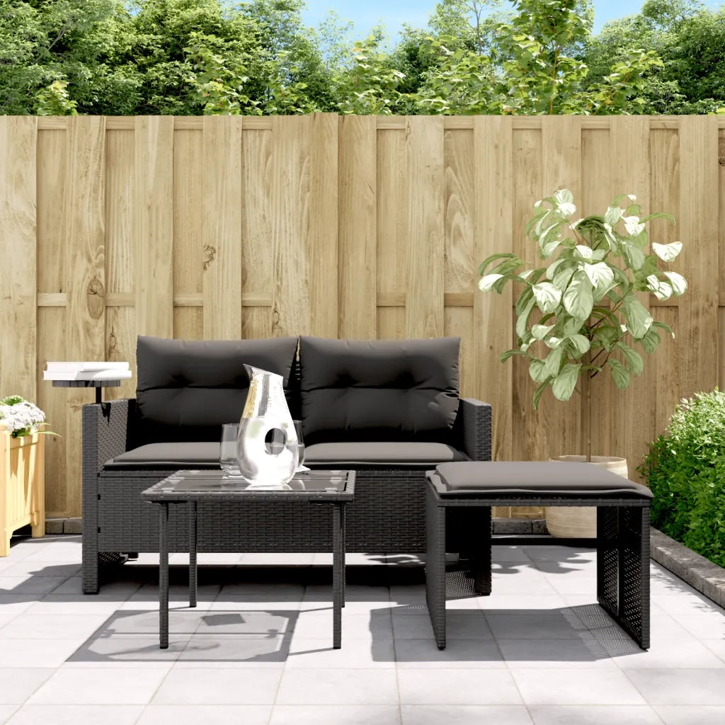 Set Divani da Giardino 3 pz | Set Salotto da Giardino con Cuscini in Polyrattan Nero